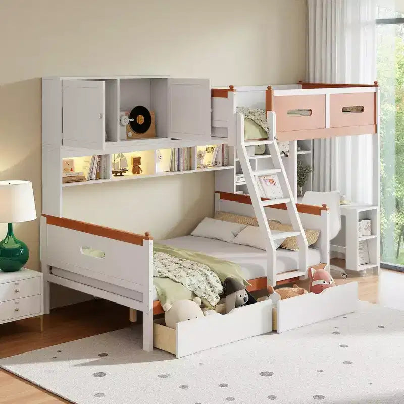 Merax Ultimate Twin Over Full Bunk Bed with Desk, Storage Cabinet, Drawers & Shelves