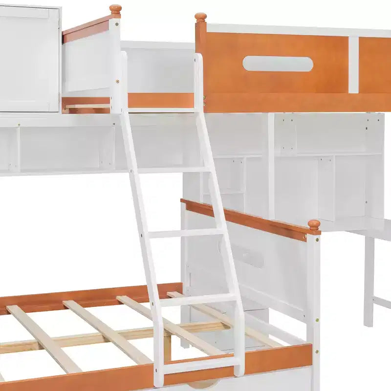 Merax Ultimate Letto a Castello a una Piazza e Mezza con Scrivania, Mobile Contenitore, Cassetti e Ripiani