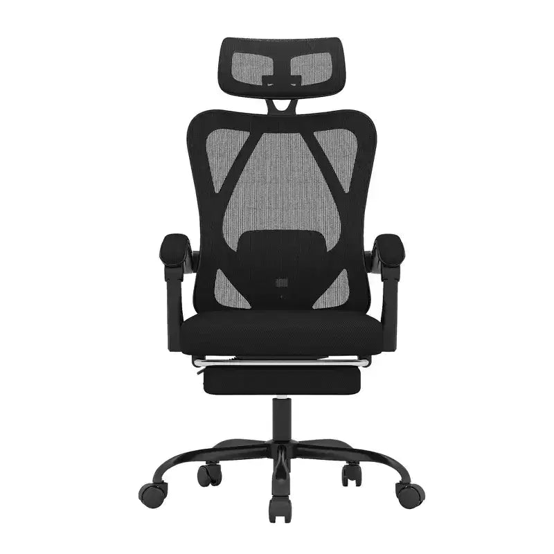 MAYEERTY Sedia da ufficio ergonomica in rete - Con poggiatesta, supporto lombare e poggiapiedi per ufficio a casa e studio (Nero)