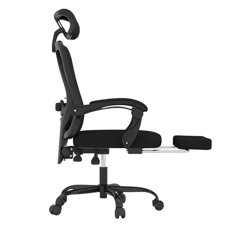 MAYEERTY Sedia da ufficio ergonomica in rete - Con poggiatesta, supporto lombare e poggiapiedi per ufficio a casa e studio (Nero)