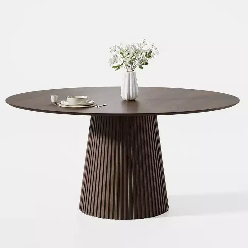 PexFix Tavolo da pranzo rotondo da 60 per 6 persone, tavolo a piedistallo moderno con base a cono scanalato e piano in MDF di legno per sala da pranzo, cucina, caffè, piccoli spazi, noce