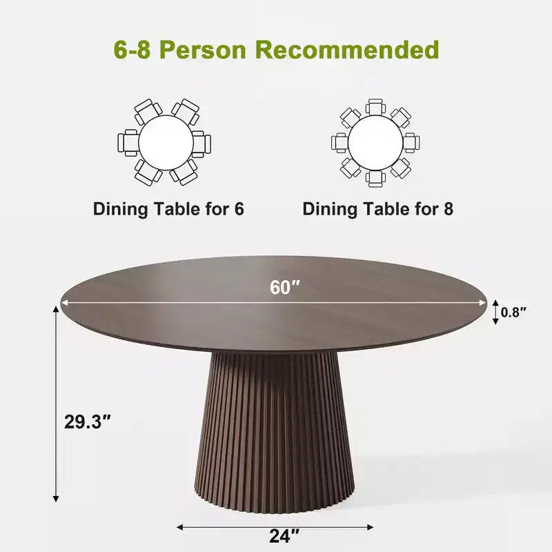 PexFix Tavolo da pranzo rotondo da 60 per 6 persone, tavolo a piedistallo moderno con base a cono scanalato e piano in MDF di legno per sala da pranzo, cucina, caffè, piccoli spazi, noce
