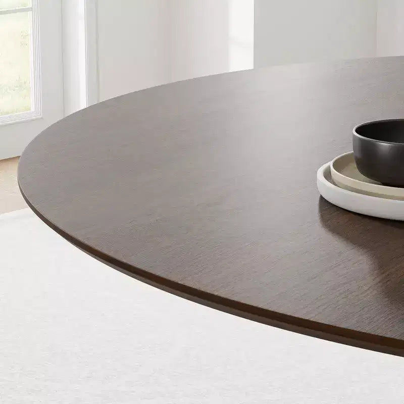 PexFix Tavolo da pranzo rotondo da 60 per 6 persone, tavolo a piedistallo moderno con base a cono scanalato e piano in MDF di legno per sala da pranzo, cucina, caffè, piccoli spazi, noce
