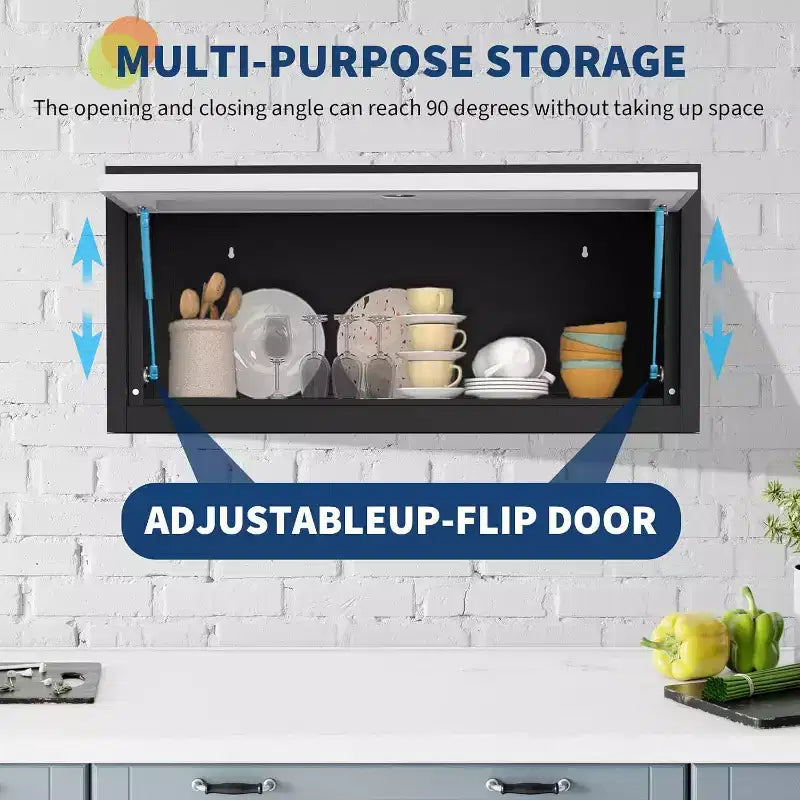 Acekool Wall Mount Tool Cabinet, 0.6mm Steel, Hydraulic Goose Neck Flip Door, 13.8x30.3x11.8, Floating Storage for Garage, Kitchen, Office, Gray