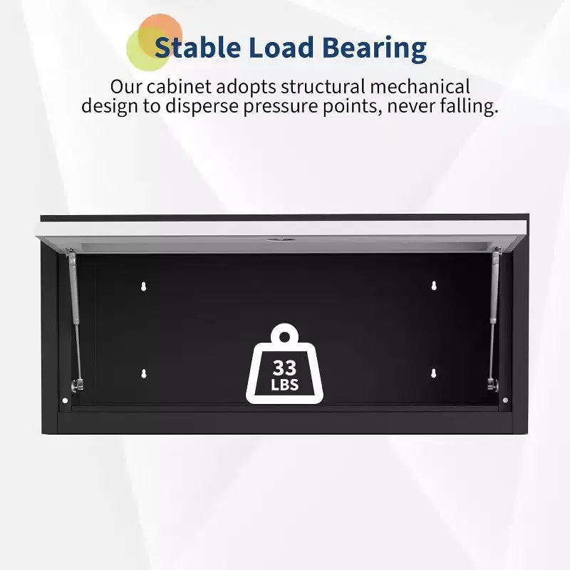Acekool Wall Mount Tool Cabinet, 0.6mm Steel, Hydraulic Goose Neck Flip Door, 13.8x30.3x11.8, Floating Storage for Garage, Kitchen, Office, Gray