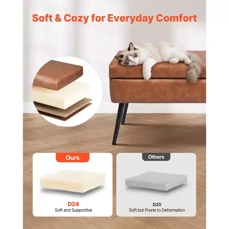 VEVOR Panca Pouf Contenitore in Pelle, Panca in Pelle PU con Contenitore e Gambe in Metallo, Panche da Letto Imbottite, Marrone