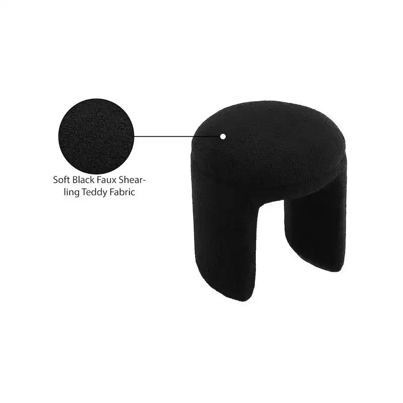 Meridian Furniture, Pouf/Sgabello Bowen in Tessuto Orsetto Finto Shearling