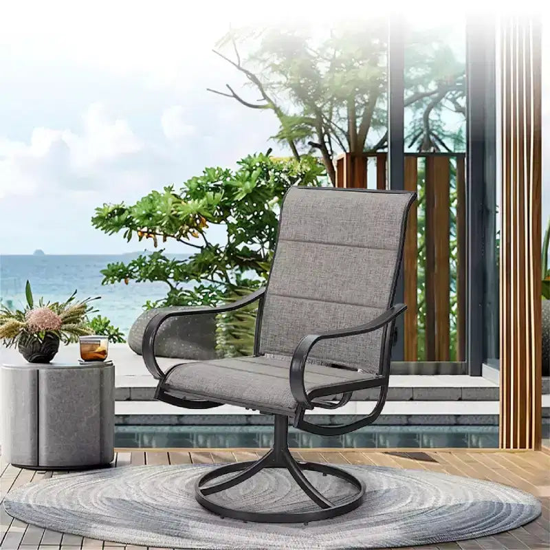 Captiva Designs Tavolo Bistrot Quadrato 3 Pezzi per Patio e Sedie Girevoli con Tessuto Textilene Grigio-Marrone