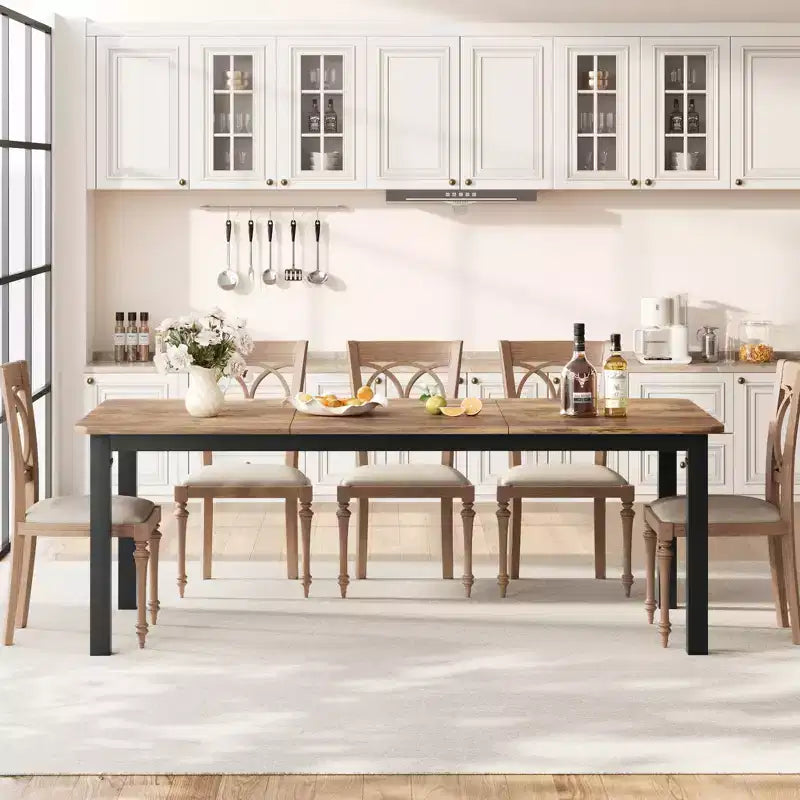 Tavolo da Cucina Lungo 200 cm per 6-8 Persone, Grande Tavolo da Pranzo Rettangolare, Tavolo Industriale da Interno per Ristorante con Robusta Struttura in Metallo (Solo Tavolo)