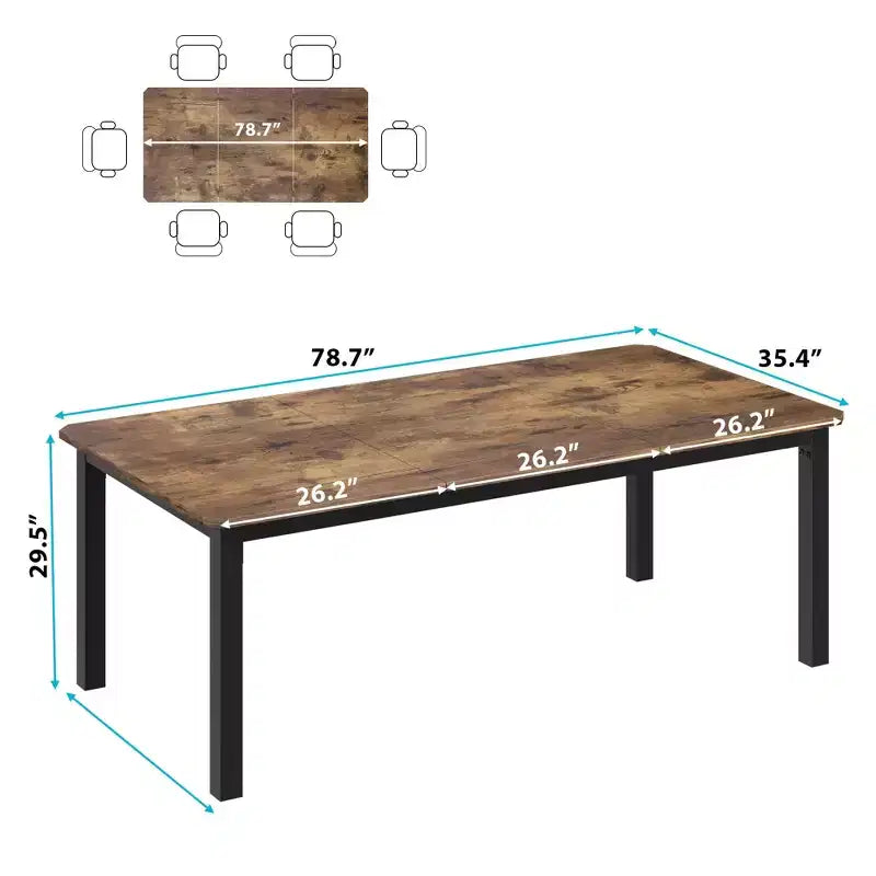 Tavolo da Cucina Lungo 200 cm per 6-8 Persone, Grande Tavolo da Pranzo Rettangolare, Tavolo Industriale da Interno per Ristorante con Robusta Struttura in Metallo (Solo Tavolo)