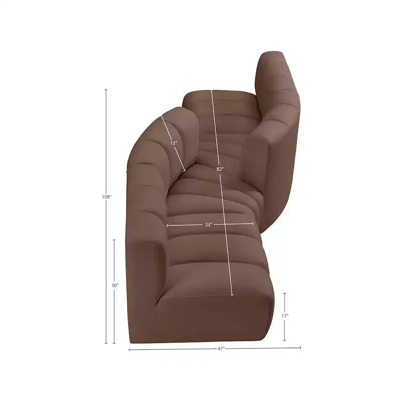 Meridian Furniture, divano modulare Arc in pelle vegana marrone