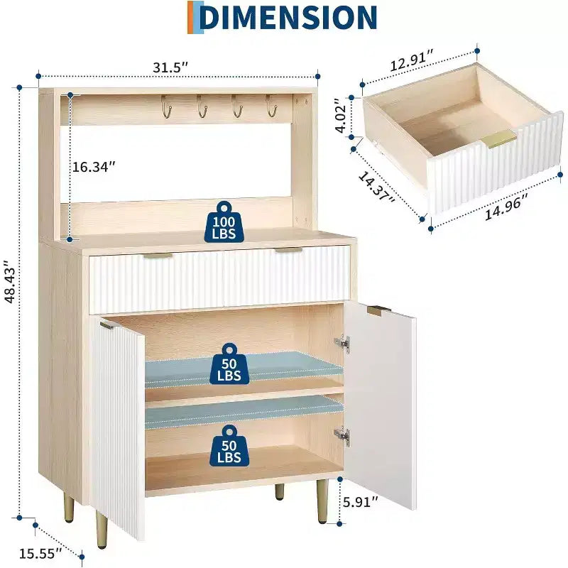 Credenza scanalata - Buffet moderno con 2 cassetti e ripiani regolabili