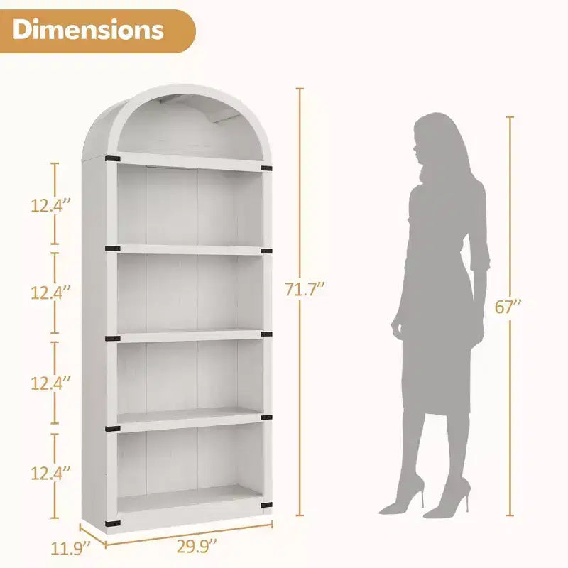 Libreria in legno Coolmee con ante, libreria ad arco alta 182 cm, mobile rustico con ripiani per ufficio domestico, soggiorno