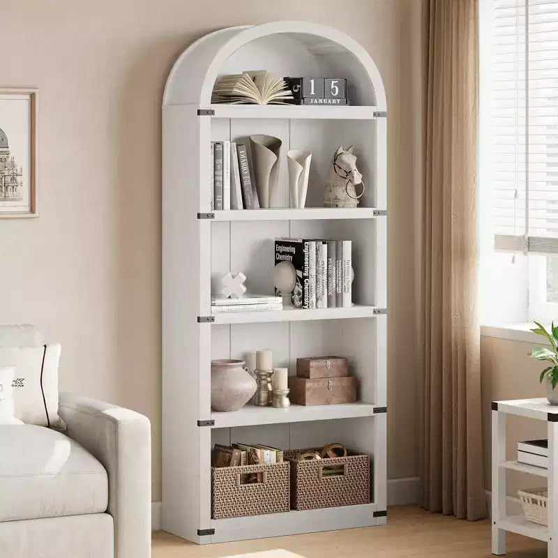 Libreria in legno Coolmee con ante, libreria ad arco alta 182 cm, mobile rustico con ripiani per ufficio domestico, soggiorno