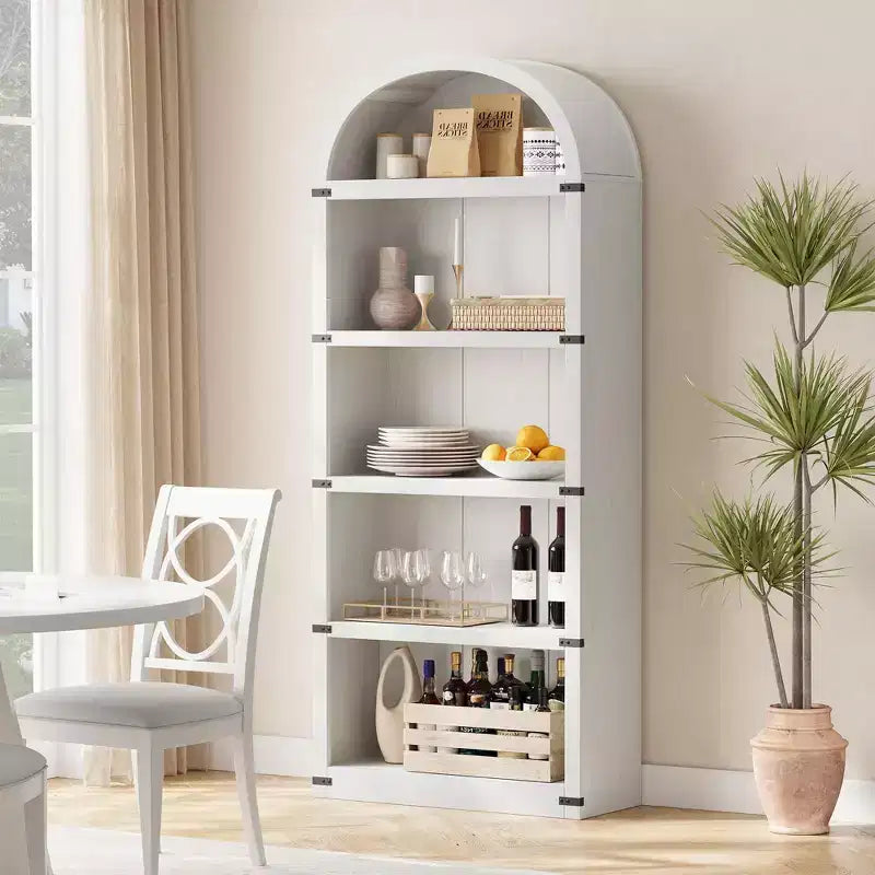 Libreria in legno Coolmee con ante, libreria ad arco alta 182 cm, mobile rustico con ripiani per ufficio domestico, soggiorno