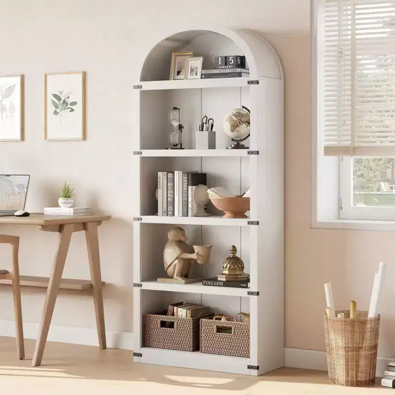 Libreria in legno Coolmee con ante, libreria ad arco alta 182 cm, mobile rustico con ripiani per ufficio domestico, soggiorno