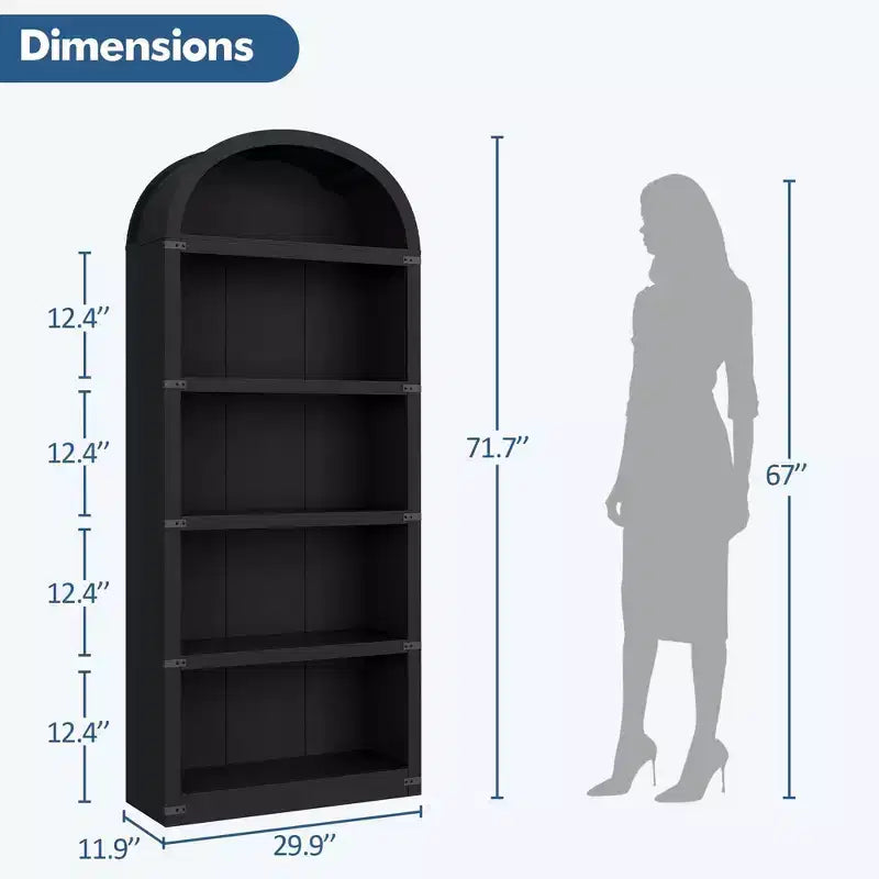 Libreria in legno Coolmee con ante, libreria ad arco alta 182 cm, mobile rustico con ripiani per ufficio domestico, soggiorno