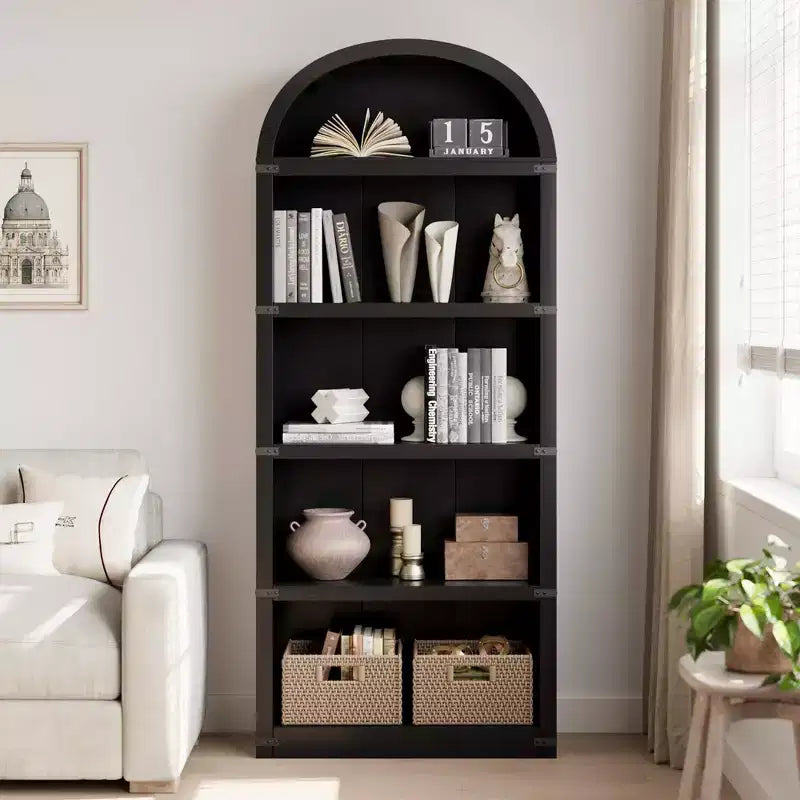 Libreria in legno Coolmee con ante, libreria ad arco alta 182 cm, mobile rustico con ripiani per ufficio domestico, soggiorno