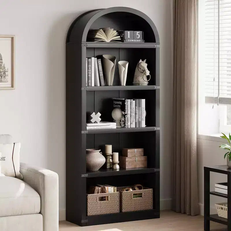 Libreria in legno Coolmee con ante, libreria ad arco alta 182 cm, mobile rustico con ripiani per ufficio domestico, soggiorno