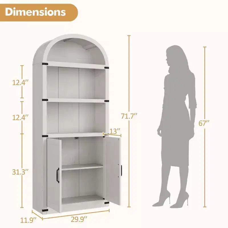 Libreria in legno Coolmee con ante, libreria ad arco alta 182 cm, mobile rustico con ripiani per ufficio domestico, soggiorno