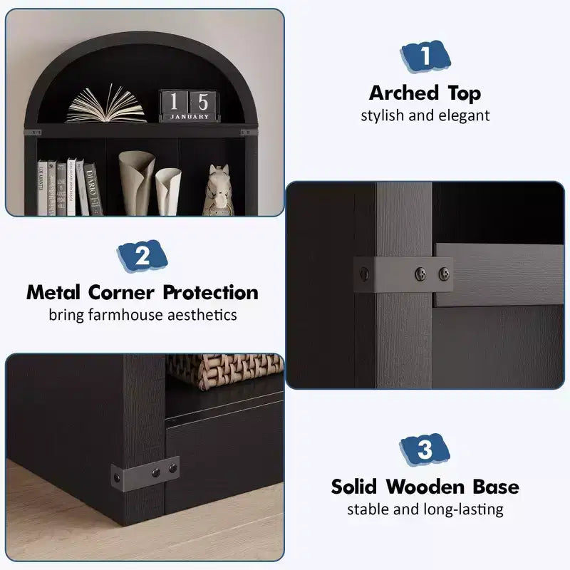 Libreria in legno Coolmee con ante, libreria ad arco alta 182 cm, mobile rustico con ripiani per ufficio domestico, soggiorno