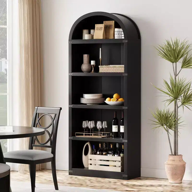 Libreria in legno Coolmee con ante, libreria ad arco alta 182 cm, mobile rustico con ripiani per ufficio domestico, soggiorno