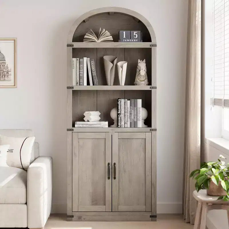 Libreria in legno Coolmee con ante, libreria ad arco alta 182 cm, mobile rustico con ripiani per ufficio domestico, soggiorno