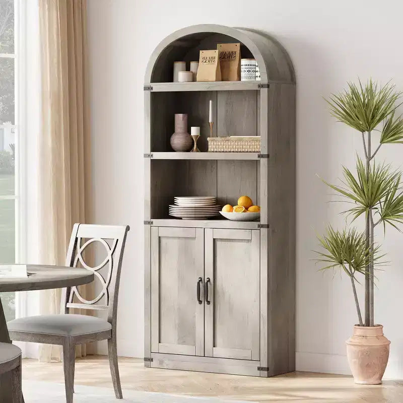 Libreria in legno Coolmee con ante, libreria ad arco alta 182 cm, mobile rustico con ripiani per ufficio domestico, soggiorno