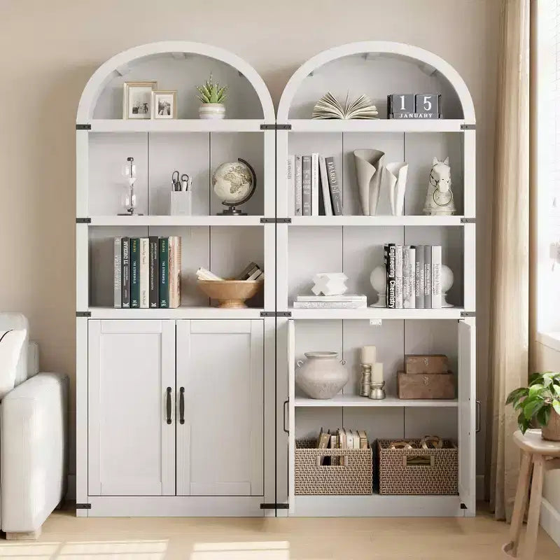 Libreria in legno Coolmee con ante, libreria ad arco alta 182 cm, mobile rustico con ripiani per ufficio domestico, soggiorno