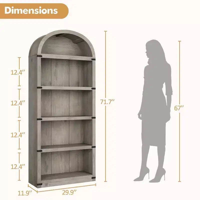 Libreria in legno Coolmee con ante, libreria ad arco alta 182 cm, mobile rustico con ripiani per ufficio domestico, soggiorno