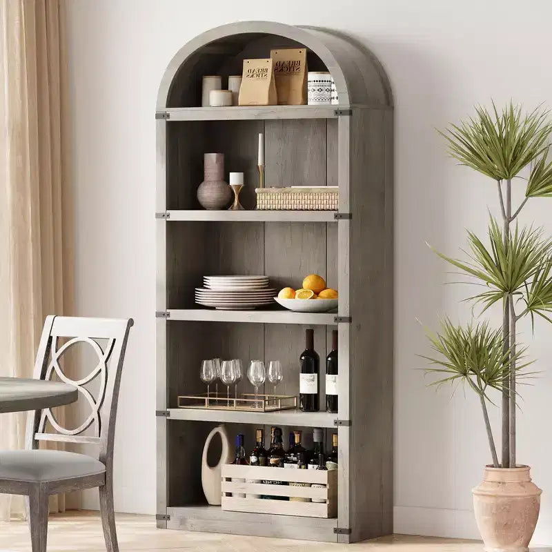 Libreria in legno Coolmee con ante, libreria ad arco alta 182 cm, mobile rustico con ripiani per ufficio domestico, soggiorno