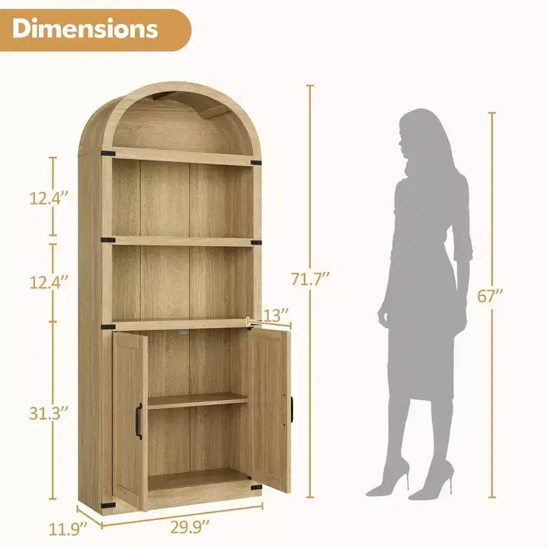 Libreria in legno Coolmee con ante, libreria ad arco alta 182 cm, mobile rustico con ripiani per ufficio domestico, soggiorno