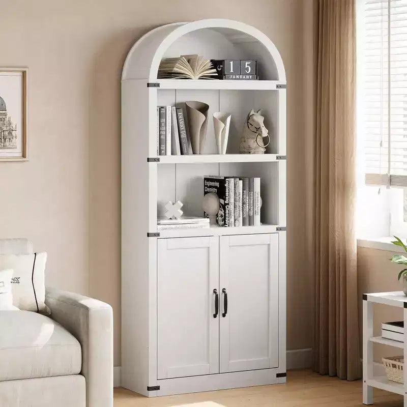 Libreria in legno Coolmee con ante, libreria ad arco alta 182 cm, mobile rustico con ripiani per ufficio domestico, soggiorno
