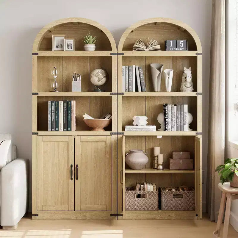 Libreria in legno Coolmee con ante, libreria ad arco alta 182 cm, mobile rustico con ripiani per ufficio domestico, soggiorno