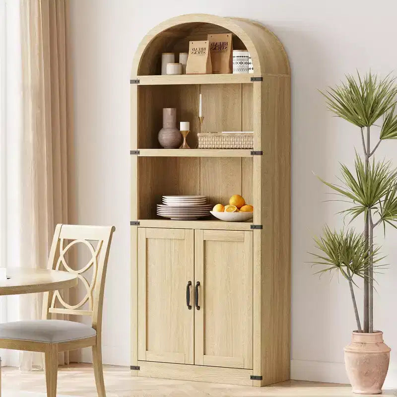Libreria in legno Coolmee con ante, libreria ad arco alta 182 cm, mobile rustico con ripiani per ufficio domestico, soggiorno