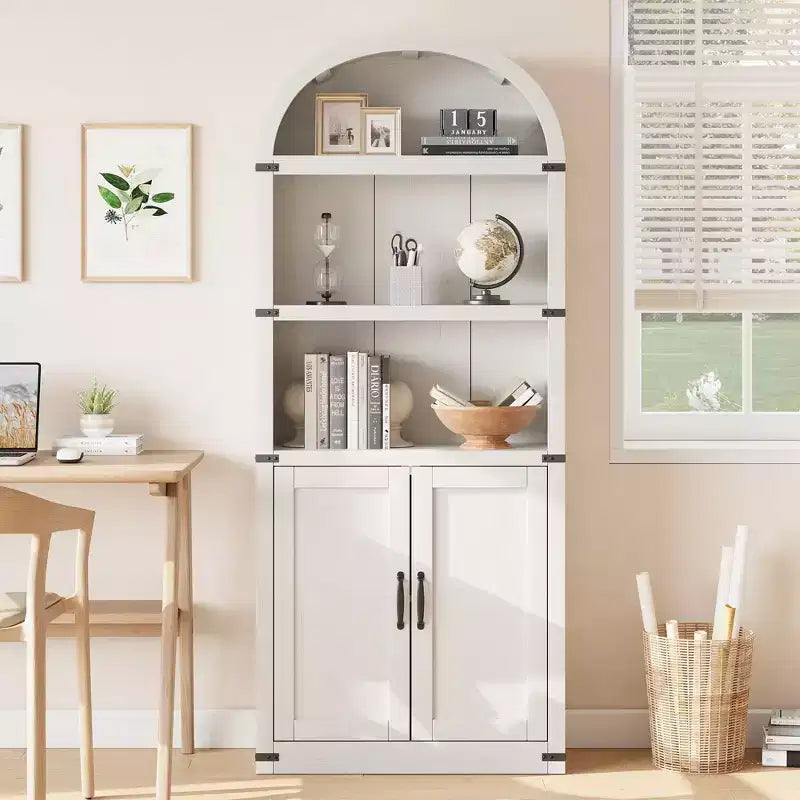 Libreria in legno Coolmee con ante, libreria ad arco alta 182 cm, mobile rustico con ripiani per ufficio domestico, soggiorno