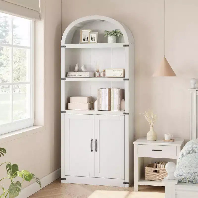 Libreria in legno Coolmee con ante, libreria ad arco alta 182 cm, mobile rustico con ripiani per ufficio domestico, soggiorno