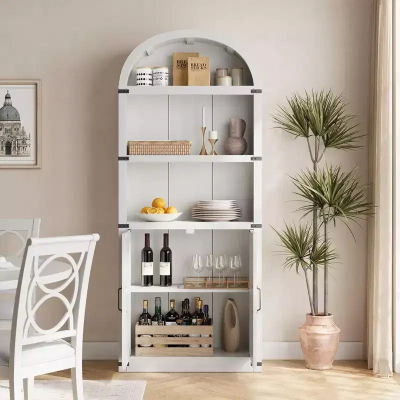 Libreria in legno Coolmee con ante, libreria ad arco alta 182 cm, mobile rustico con ripiani per ufficio domestico, soggiorno