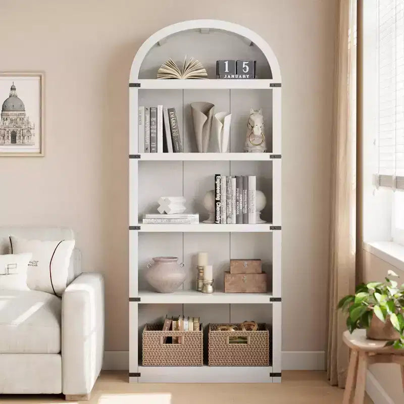 Libreria in legno Coolmee con ante, libreria ad arco alta 182 cm, mobile rustico con ripiani per ufficio domestico, soggiorno