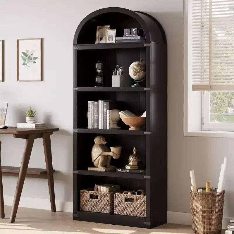 Libreria in legno Coolmee con ante, libreria ad arco alta 182 cm, mobile rustico con ripiani per ufficio domestico, soggiorno