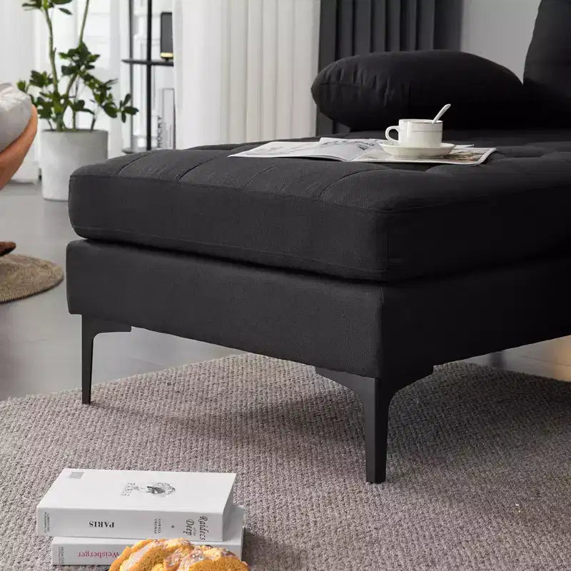Karl Home | Divano a 4 posti a U tufted Chellie con braccioli e piano imbottito, 279 cm, Grigio