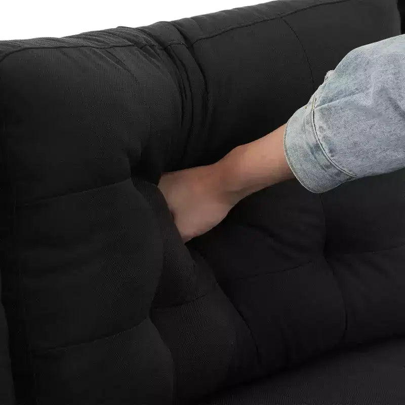 Karl Home | Divano a 4 posti a U tufted Chellie con braccioli e piano imbottito, 279 cm, Grigio