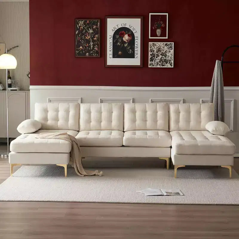 Karl Home | Divano a 4 posti a U tufted Chellie con braccioli e piano imbottito, 279 cm, Grigio