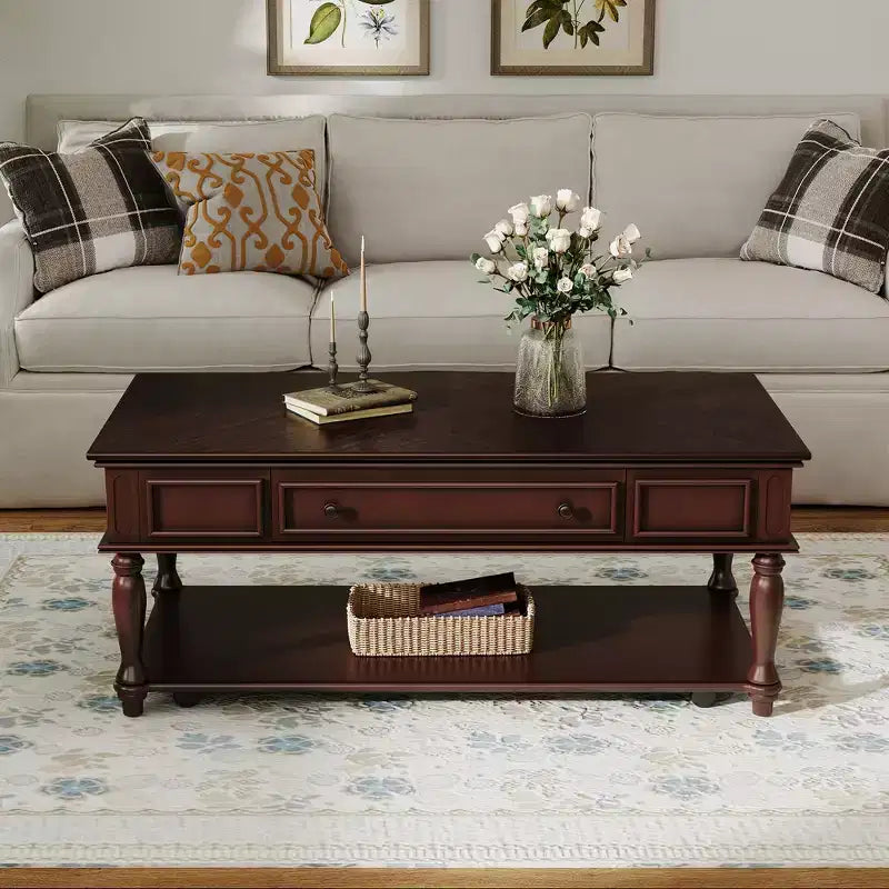 Christopher Knight Home Sana Retro Rubberwood Coffee Table with One Drawer, Shelf and Lockable Wheels