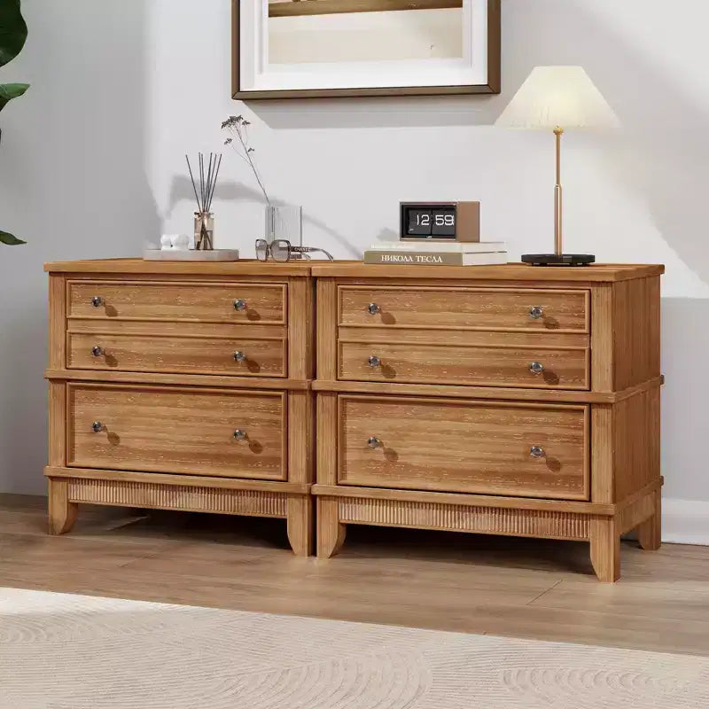 GDFStudio Bellic Comodino rustico in legno con 3 cassetti (set da 2)