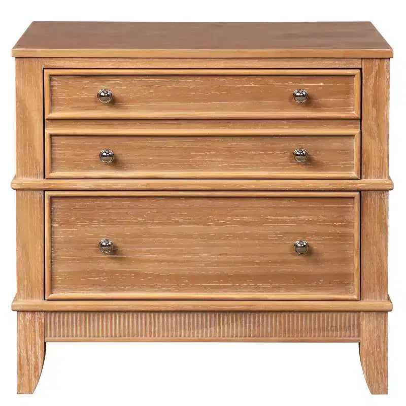 GDFStudio Bellic Comodino rustico in legno con 3 cassetti (set da 2)