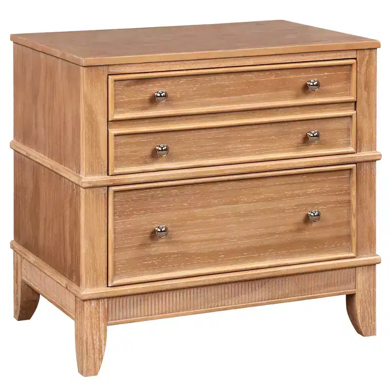 GDFStudio Bellic Comodino rustico in legno con 3 cassetti (set da 2)
