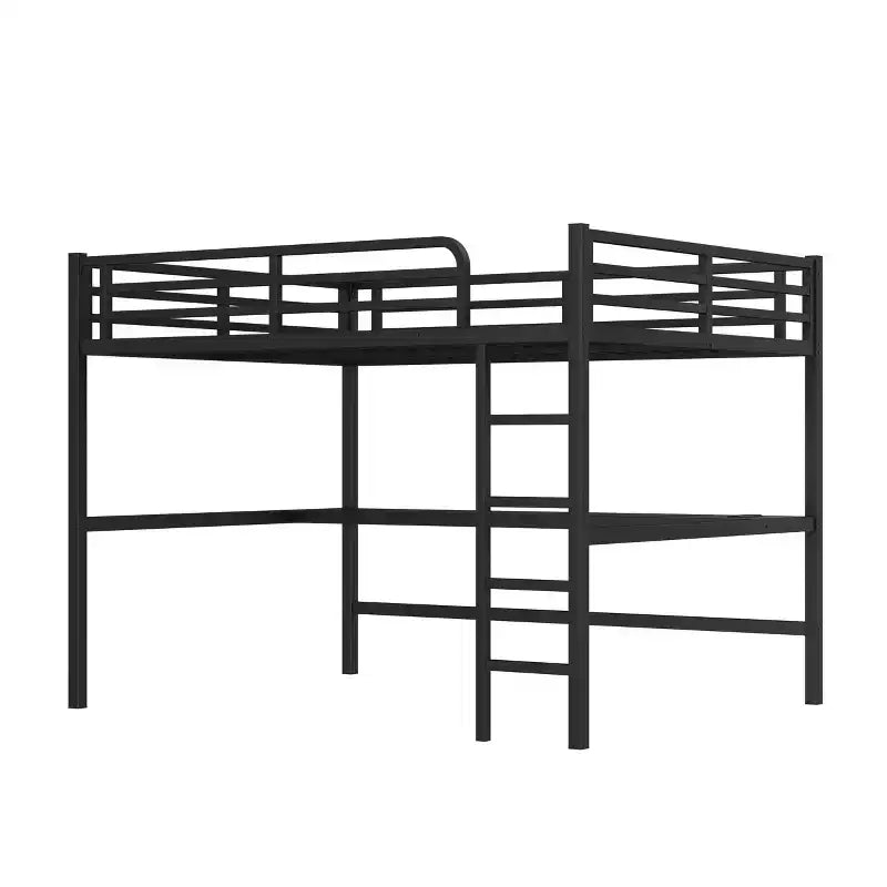 Letto a soppalco Queen Size in metallo nero con presa di corrente e luce a LED, salvaspazio e a rumorosità ridotta