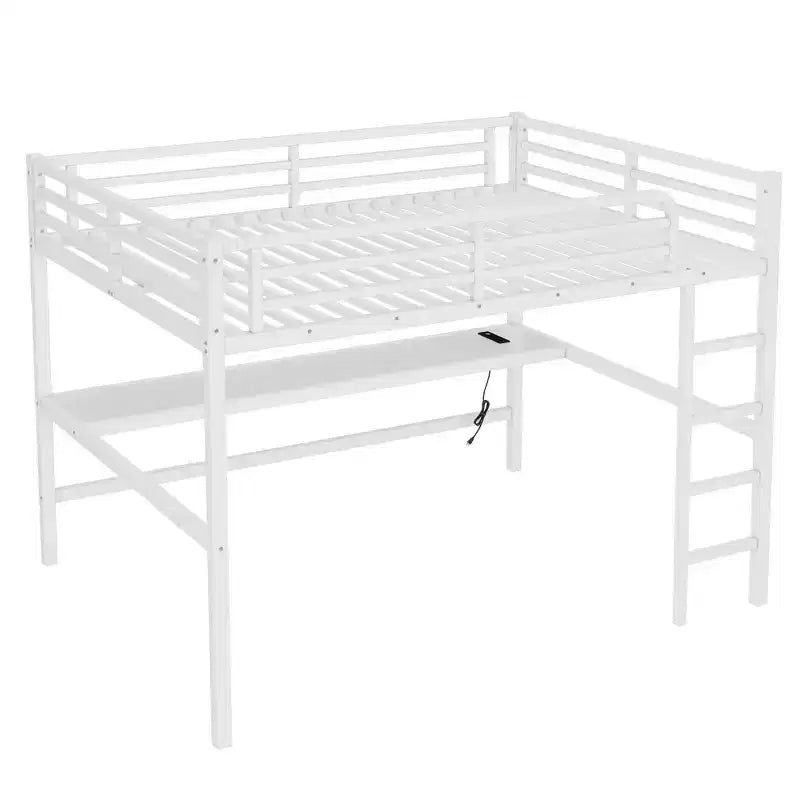 Letto a soppalco Queen Size in metallo nero con presa di corrente e luce a LED, salvaspazio e a rumorosità ridotta