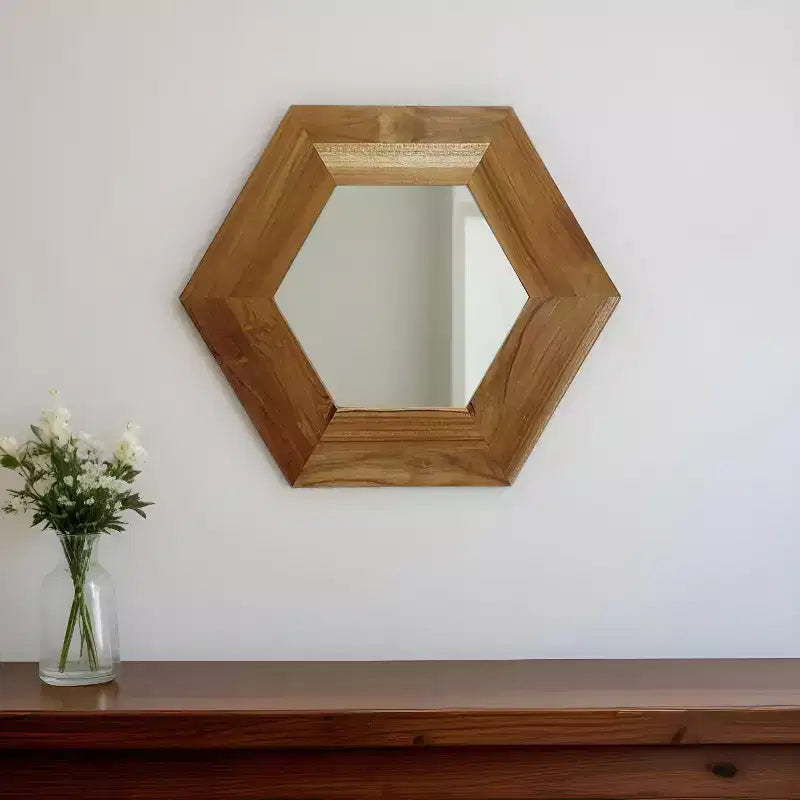HomeRoots 19 Specchio decorativo esagonale con cornice in legno massello naturale